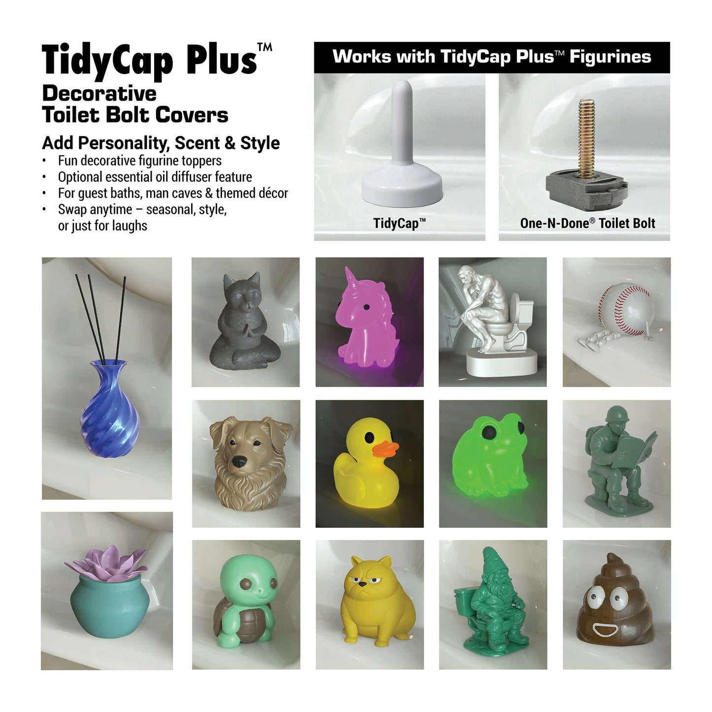 TidyCap Toilet Bolt Caps | Fit All Toilet Bowl Covers