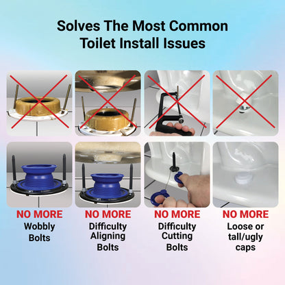 Toilet Flange Repair Kit. Toilet Parts: Wax Free Toilet Seal, Bolts, Toilet Bolt Caps. Universal Toilet Repair Kit. One-N-Done Premium T10-OND-400-DS