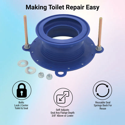 Universal Toilet Repair Kit. Toilet Parts: Toilet Seal & Toilet Bolts. Toilet Kit Replaces Leaky Toilet Wax Ring. One-N-Done T10-OND-200-MB