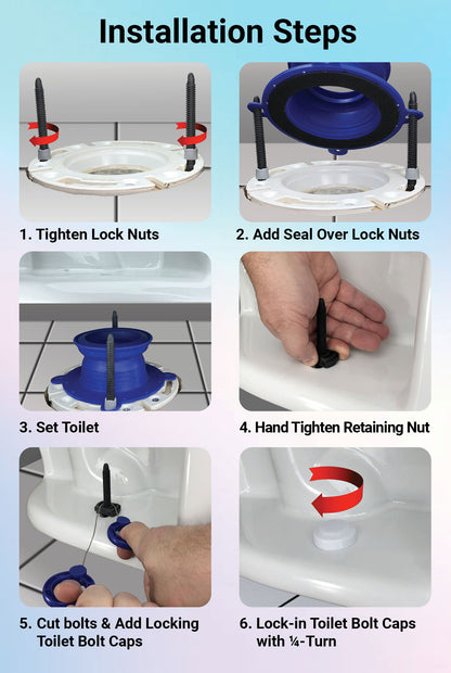 Universal Toilet Repair Kit Toilet Parts: Toilet Seal, Bolts, Toilet Bolt Caps. Toilet Kit Replaces Leaky Toilet Wax Ring. One-N-Done T10-OND-200-DS