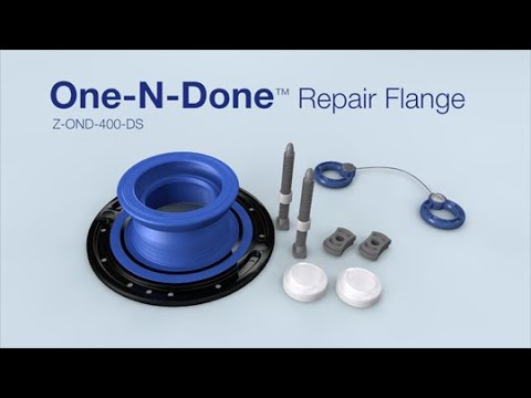 Video installing One-N-Done Self- adjusting Wax Free Toilet Flange Repair Kit with Seal, rust free bolts, screws, diamond saw and decorative toilet caps
